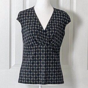 ANN TAYLOR Women's Cap Sleeves Top Blouse  Size S  Black Print NWOT